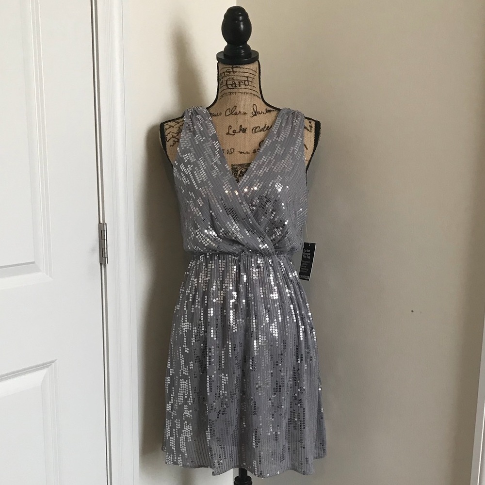 Express NWT Size S Silver Sequin Sleeveless Dress - Picture 2 of 8